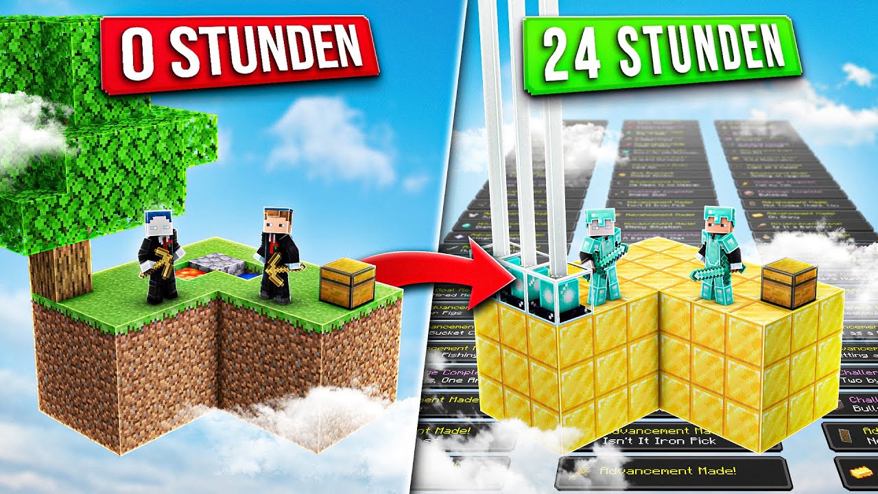 WIR SPIELEN 24 STUNDEN MINECRAFT SKYBLOCK (XXL ALLE ACHIEVEMENTS)