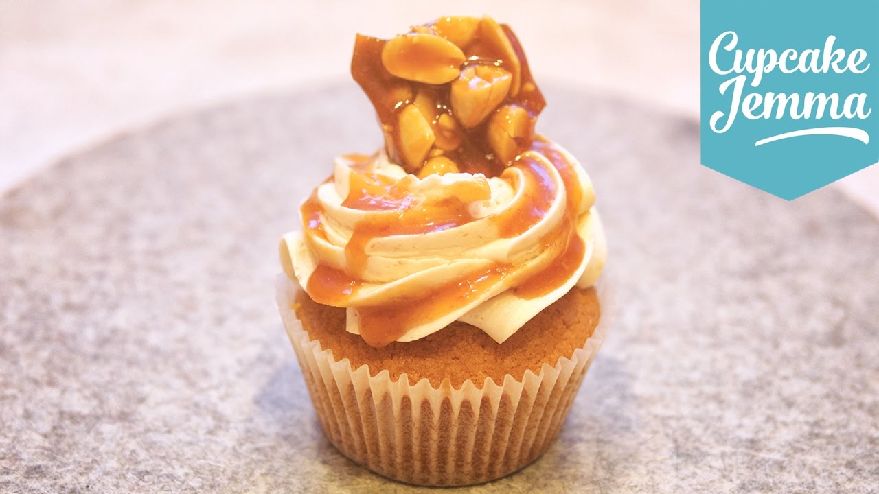Peanut & Banana Caramel Cupcakes with Peanut Brittle | Cupcake Jemma
