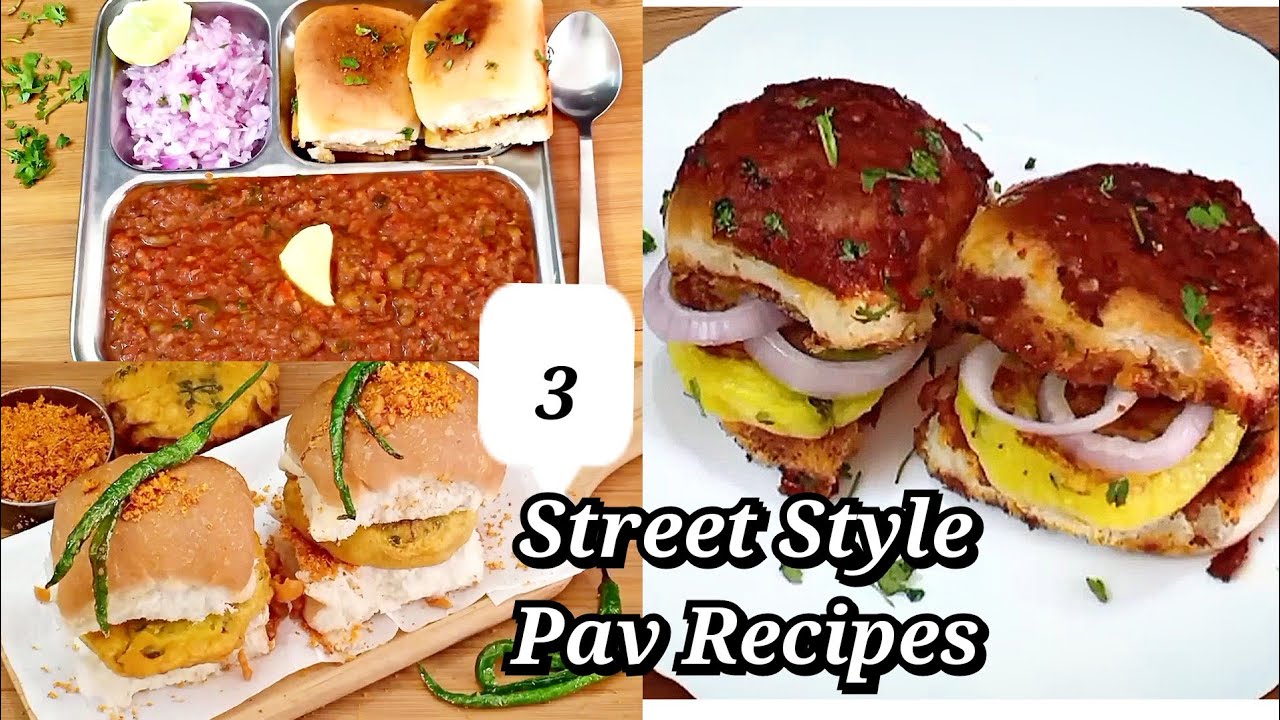 3 Different Flavour Street Style Pav Recipe | Pav Bhaji | Vada Pav | Pav Aloo Tikki | Mumbai Street