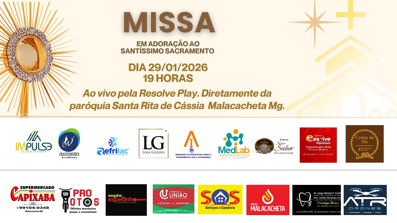 TRANSMISSÃO DA SANTA MISSA DIRETAMENTE DA IGREJA MATRIZ SANTA RITA DE CÁSSIA.