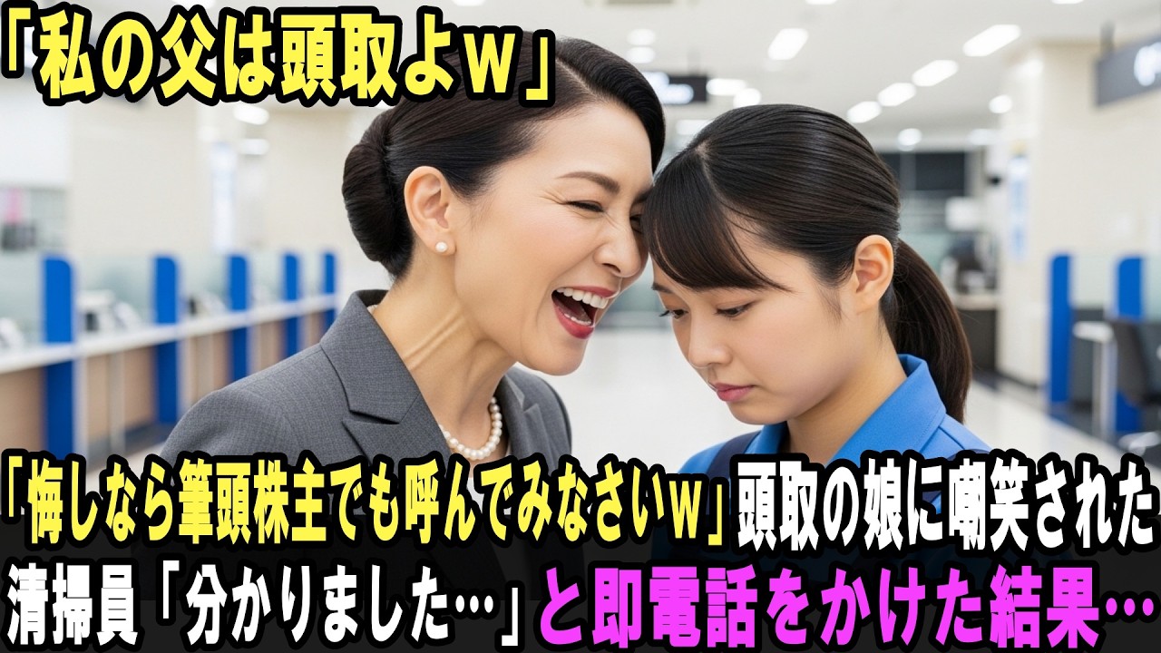 「私の父は頭取よ？悔しいなら筆頭株主でも呼んでみなさいよ」と頭取の娘に嘲笑された清掃員。「…わかりました」と即電話をかけた結果…