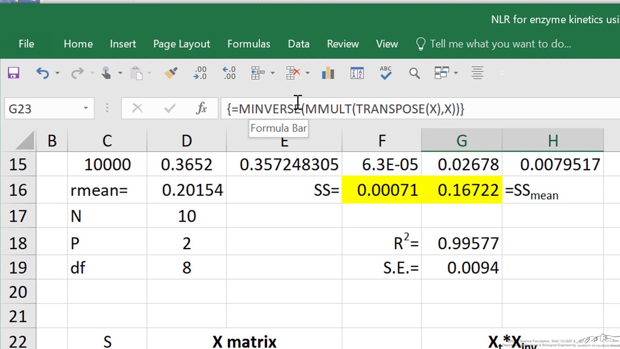 Nonlinear Regression to Determine Confidence Limits for Michaelis-Menten Kinetics Parameters - Excel