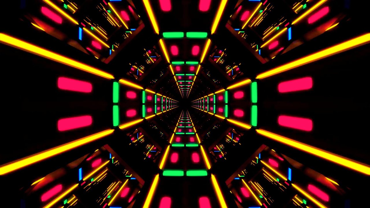 4K TUNEX – Mehrfarbiger Neon-Tunnel mit futuristischen geometrischen Linien | 2 Stunden (Ohne Audio)