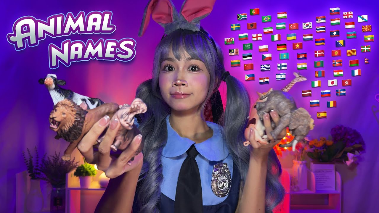 ASMR Saying Animal Names in 68 Languages 🐶🐷🐮🐻🐱 Soft Bunny Voice, Tapping & Whispering for Relaxation