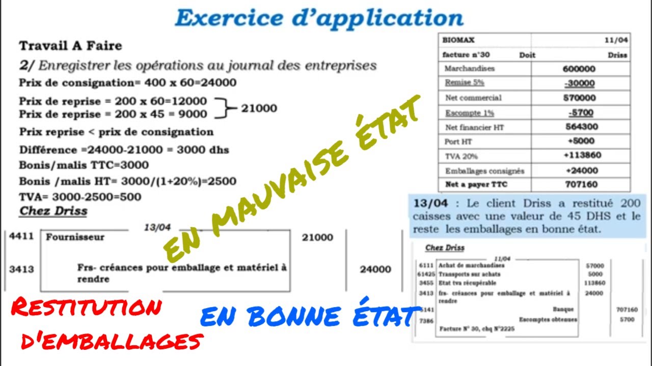 exercice d'application 6 la facturation  #emballages#, #restitués# abimés