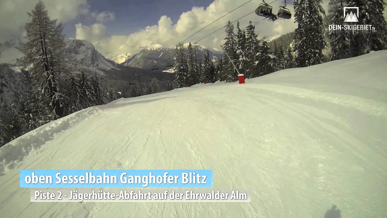 Skigebiet Ehrwalder Alm: Kamerafahrt Jägerhütte-Abfahrt (Piste 2)
