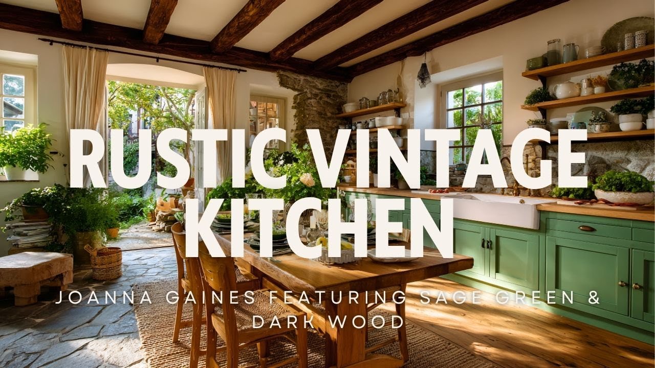 Rustic Vintage Kitchen Ideas Inspired by Joanna Gaines Featuring Sage Green & Dark Wood
