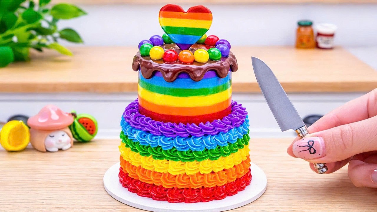 Mini Rainbow Buttercream Cake Recipe With Chocolate 🌈 Miniature Rainbow Cake Decorating & DIY
