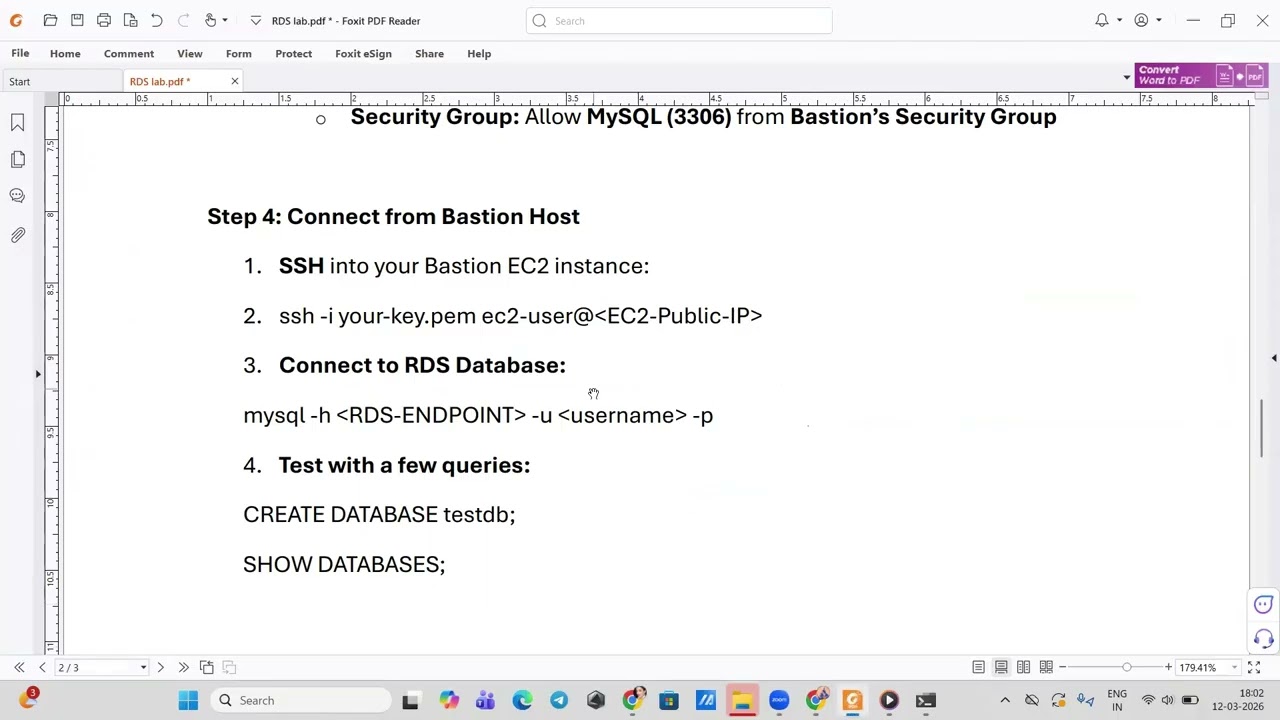 AWS RDS DB using a bastion EC2 instance.