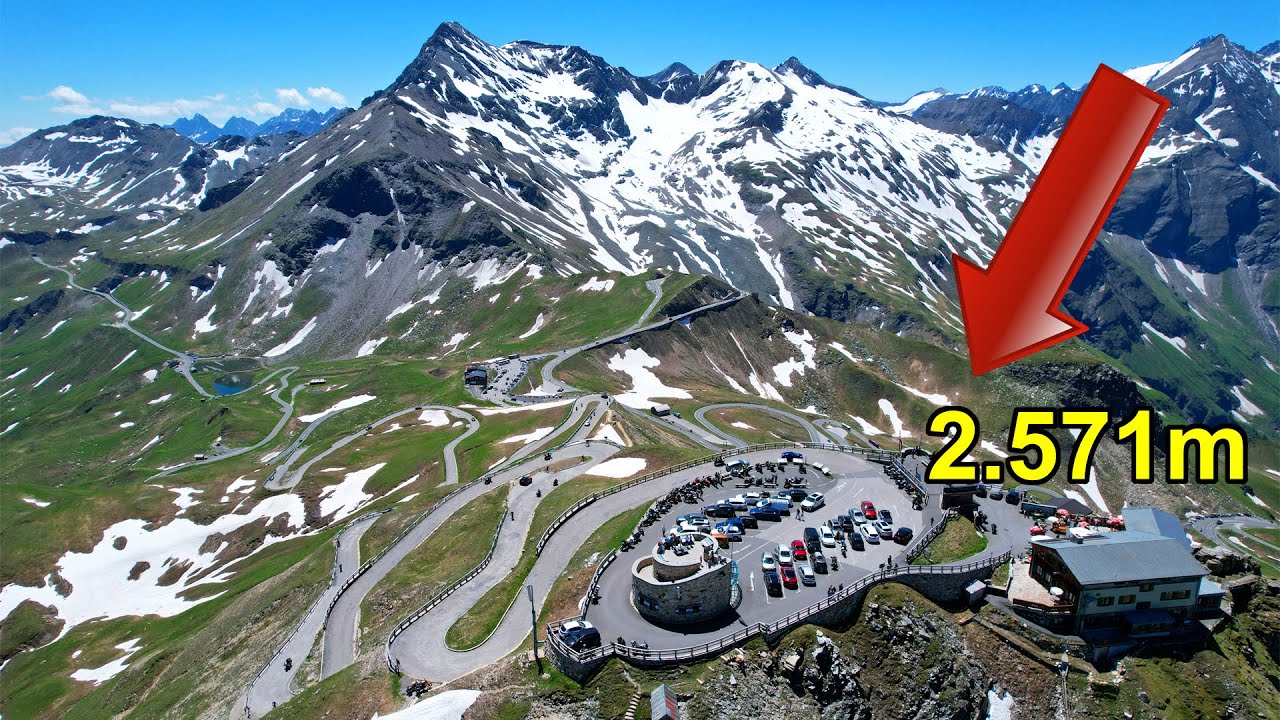 4K Drone Edelweißspitze viewpoint Austria 2,571 m (8,435 ft) Grossglockner alpine scenic road