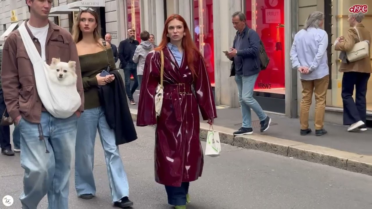 Vinyl PVC boots, coat and skirt street fashion