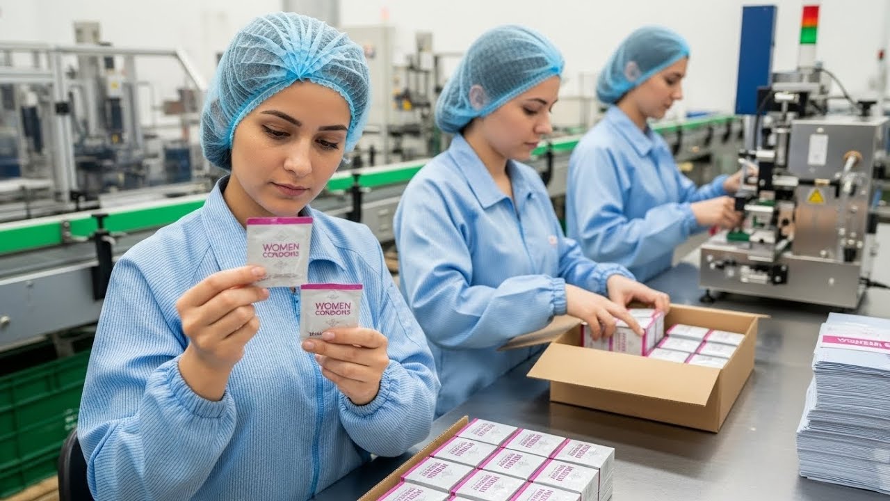 Female Condoms Are Produced Inside the Modern Factory In the Condom Production Line | Full Process