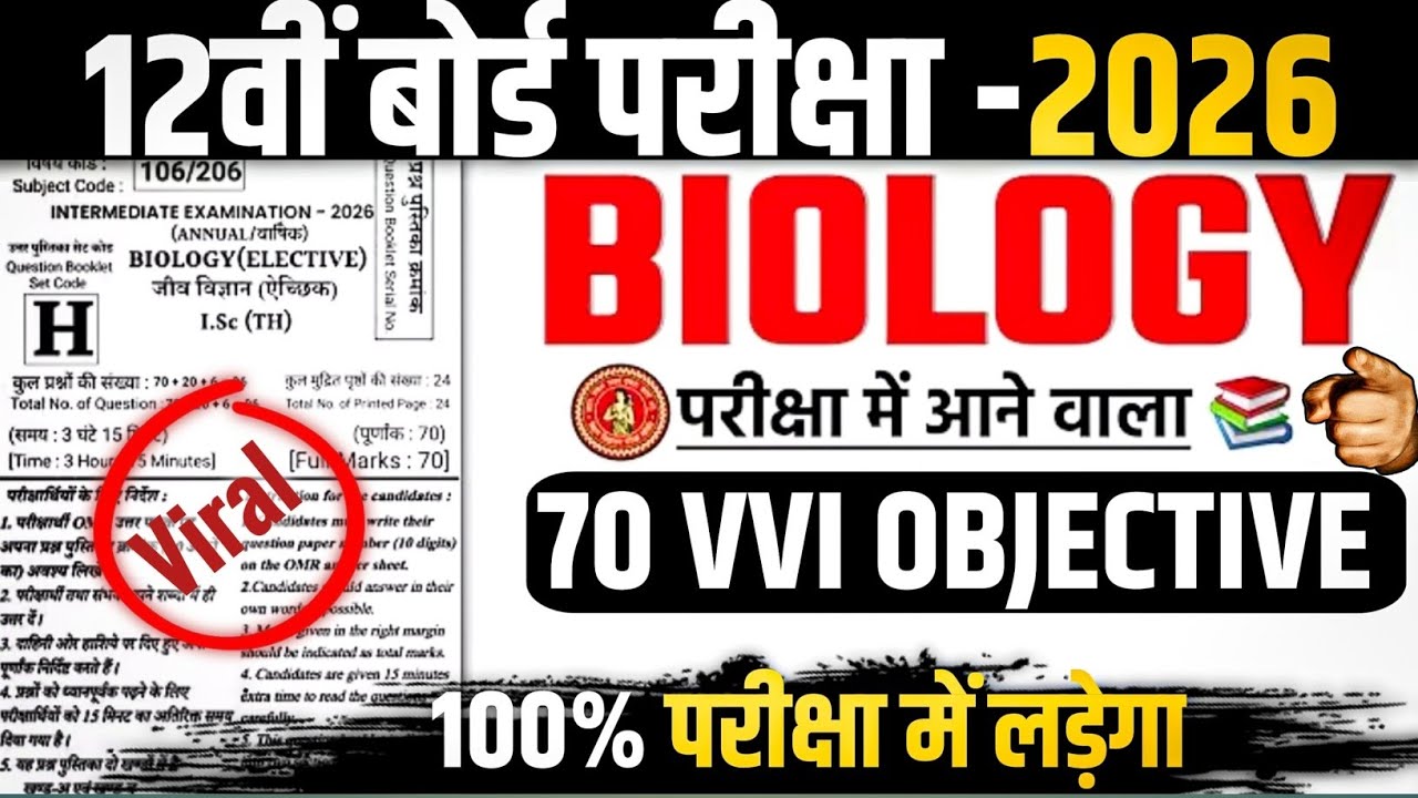 Class 12th Biology Viral Objective Question 2026 || Vvi Objective Question 2026 Class12th Biology  