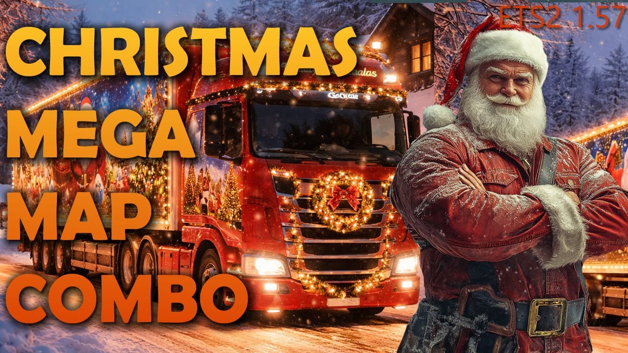 Рождественский мега-набор карт для ETS2 1.57 с модами Promods, Rusmap, Roex, EAA, PR, Eurafrica, ...
