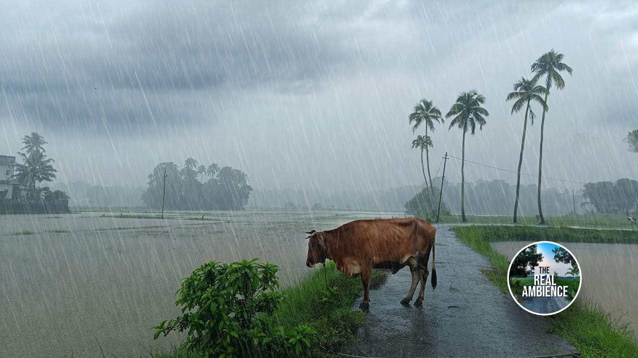 Heavy rain! let's walk along a narrow country road | feel the real ambiance! | virtual walk #rain