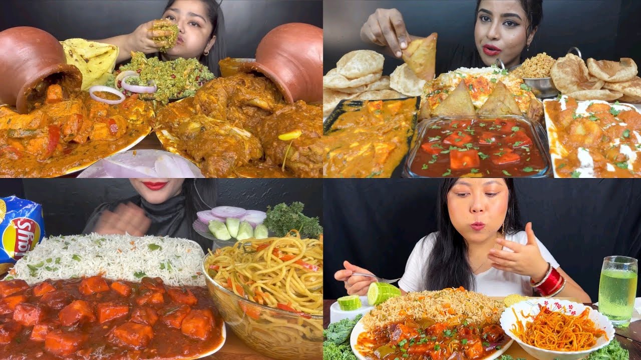 ASMR EATING HAKA NOODLES CHILI PANEER SHAHI PANEER INDIAN STREET FOOD EATING SHOW EATING VIDEOS 