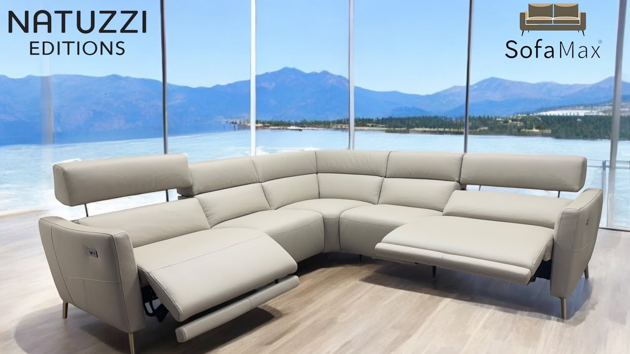 Natuzzi Editions Greg reclining designer modern corner sofa Leather new 2025 version ￼￼stone compact