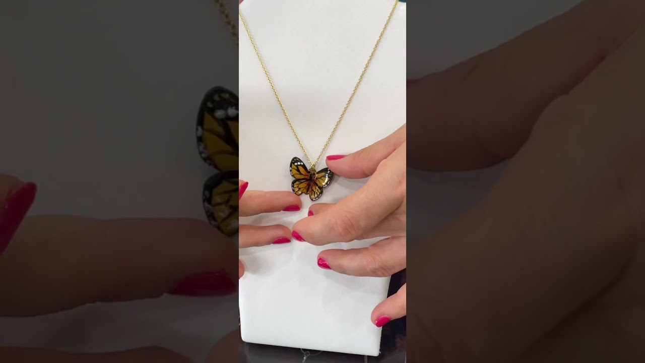 Ciondolo farfalla gialla arancione in argento oro Gioielli unici artigianali personalizzati GioiaMy