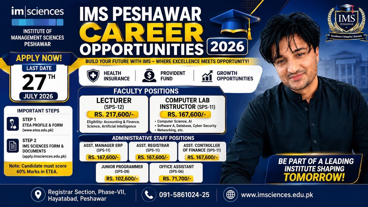 IMS Peshawar Jobs 2026 | Rs 217,600 Salary | Lecturer Jobs | Apply Before 27 July