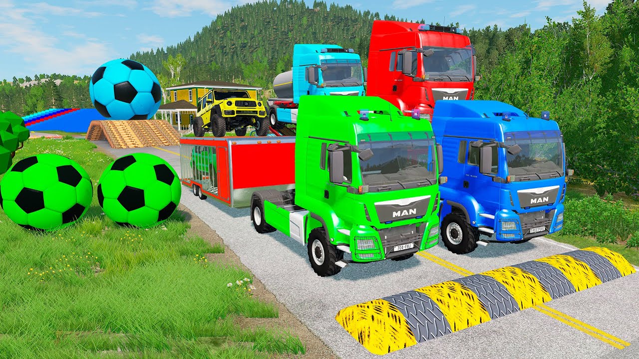 TRANSPORTING PIXAR CARS & FRUITS WITH COLORED & JOHN DEERE vs CLAAS vs TRACTORS - BeamNG.drive #962
