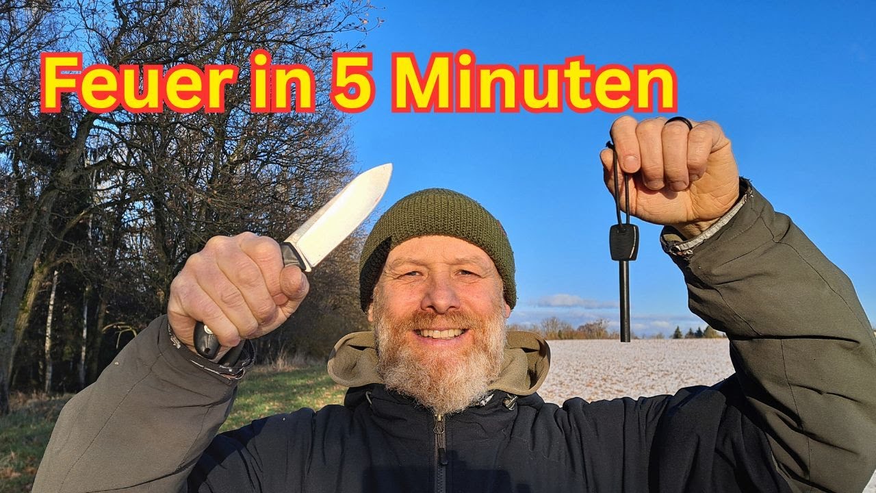 Feuermachen im Winter in 5 Minuten | Mit Feuerstahl und Messer. #survival #bushcraft #feuer #messer