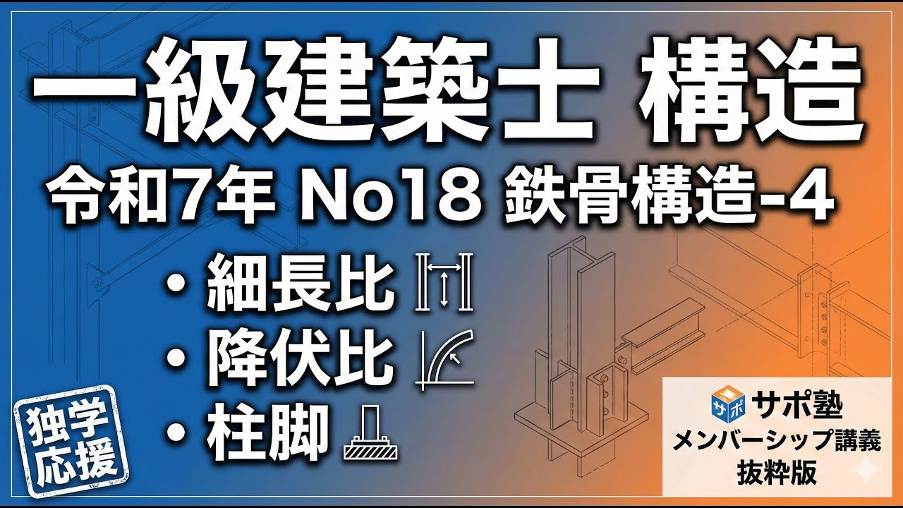 建築士試験対策のサポ塾「#一級建築士構造　令和7年」　No18　「鉄骨構造-4」　細長比、降伏比、柱脚　メンバーシップ講義の抜粋版　#1級建築士試験　#独学