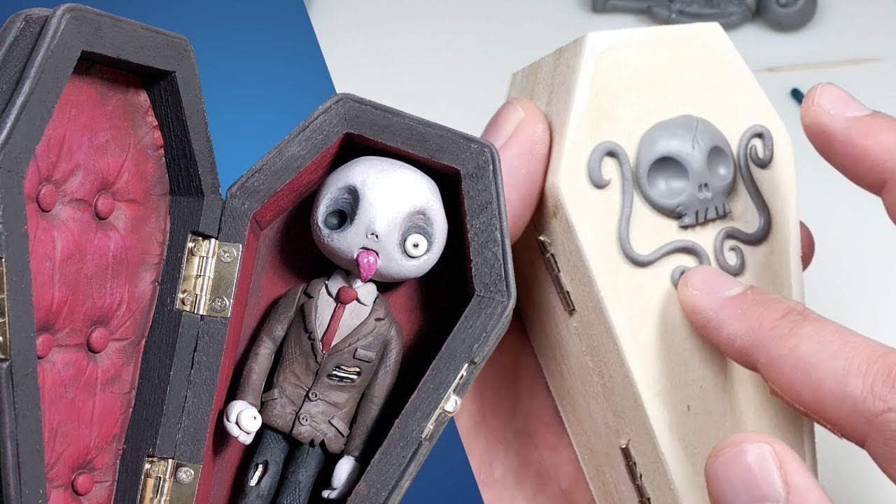 Turning a $2 Coffin into a TIM BURTON Style MOVIE PROP - Polymer Clay Timelapse Tutorial