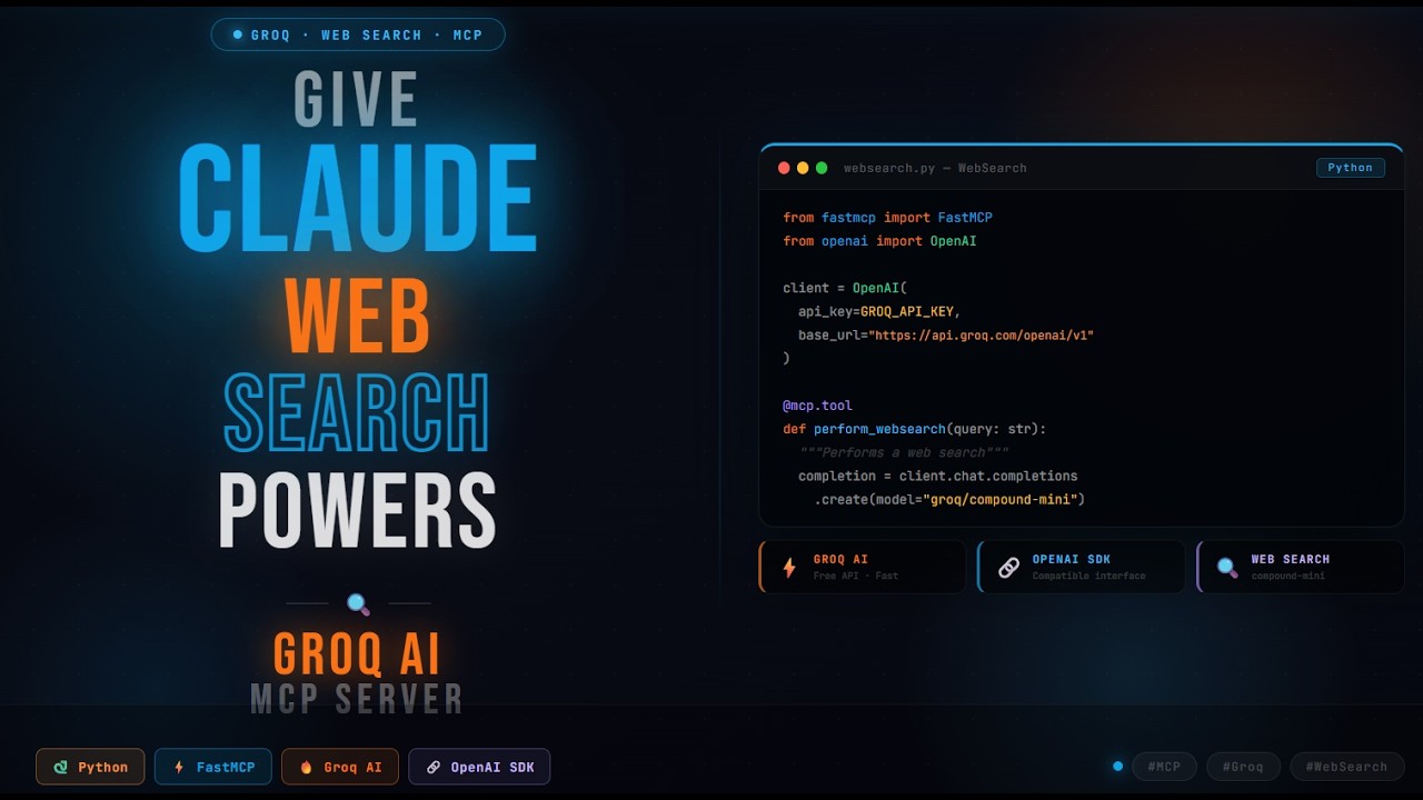 MCP # 0012 # Создание сервера веб-поиска MCP - Подключение Клода к Groq AI