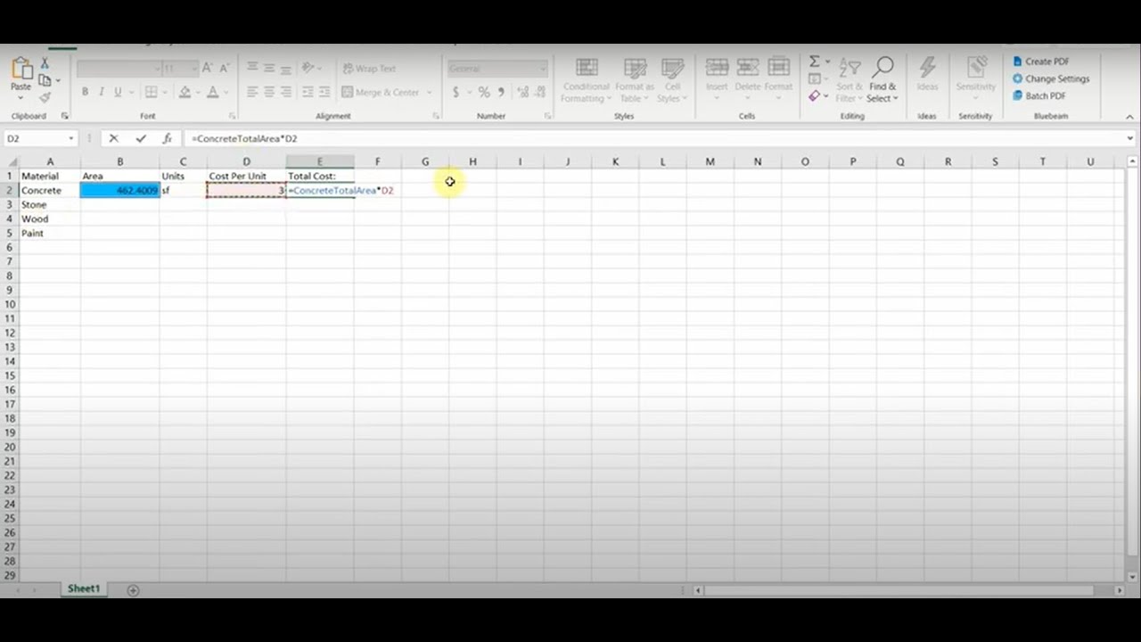 Quantity Link in Excel with Bluebeam Revu