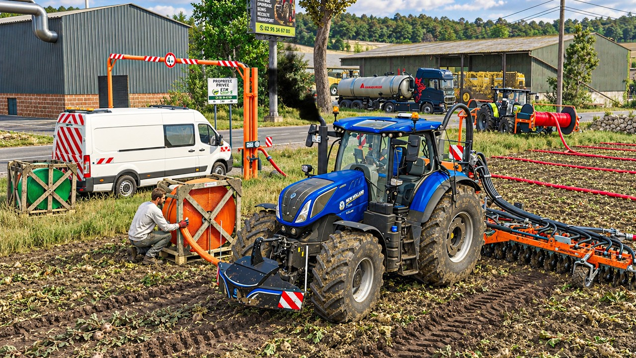 Mise en route du Syst&egrave;me de POMPES et TUYAUX pour &eacute;pandre SANS CITERNE | R&eacute;alisme au MAX sur FS25