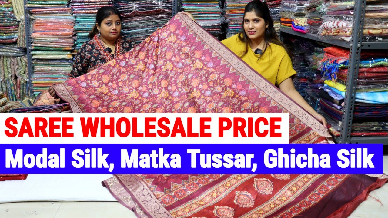Modal Silk, Matka Tussar, Ghicha Silk, Semi Tussar Printed Saree Wholesale Price in Kolkata