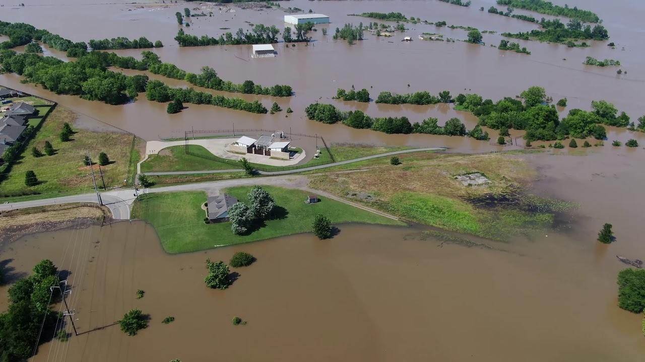 Drone video shows floodwaters in Fort Smith