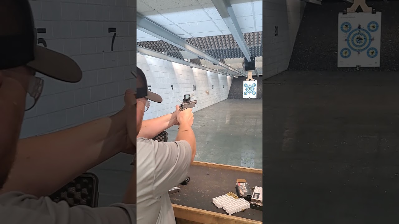 Little D shooting his BUL Armory   SAS II in 9mm.