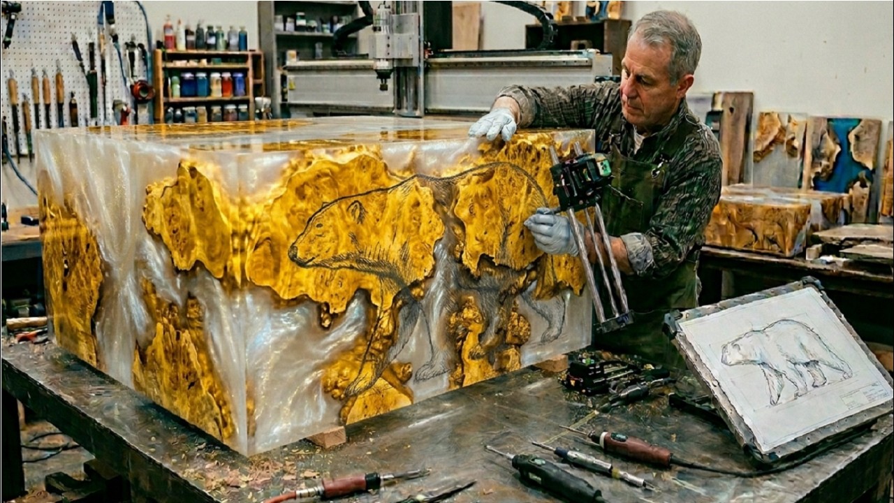 Watch My Best Project-How Designed,Made This Super Beautiful Product from Epoxy Blocks and Burl Wood
