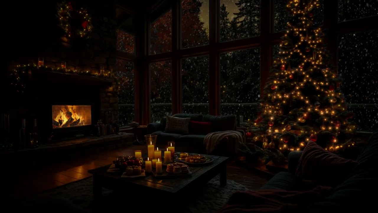 No Ads | Luxury Apartment Snowy Night 🏙️ | Cozy Fireplace & Snow Sounds for Deep Sleep & Relaxation