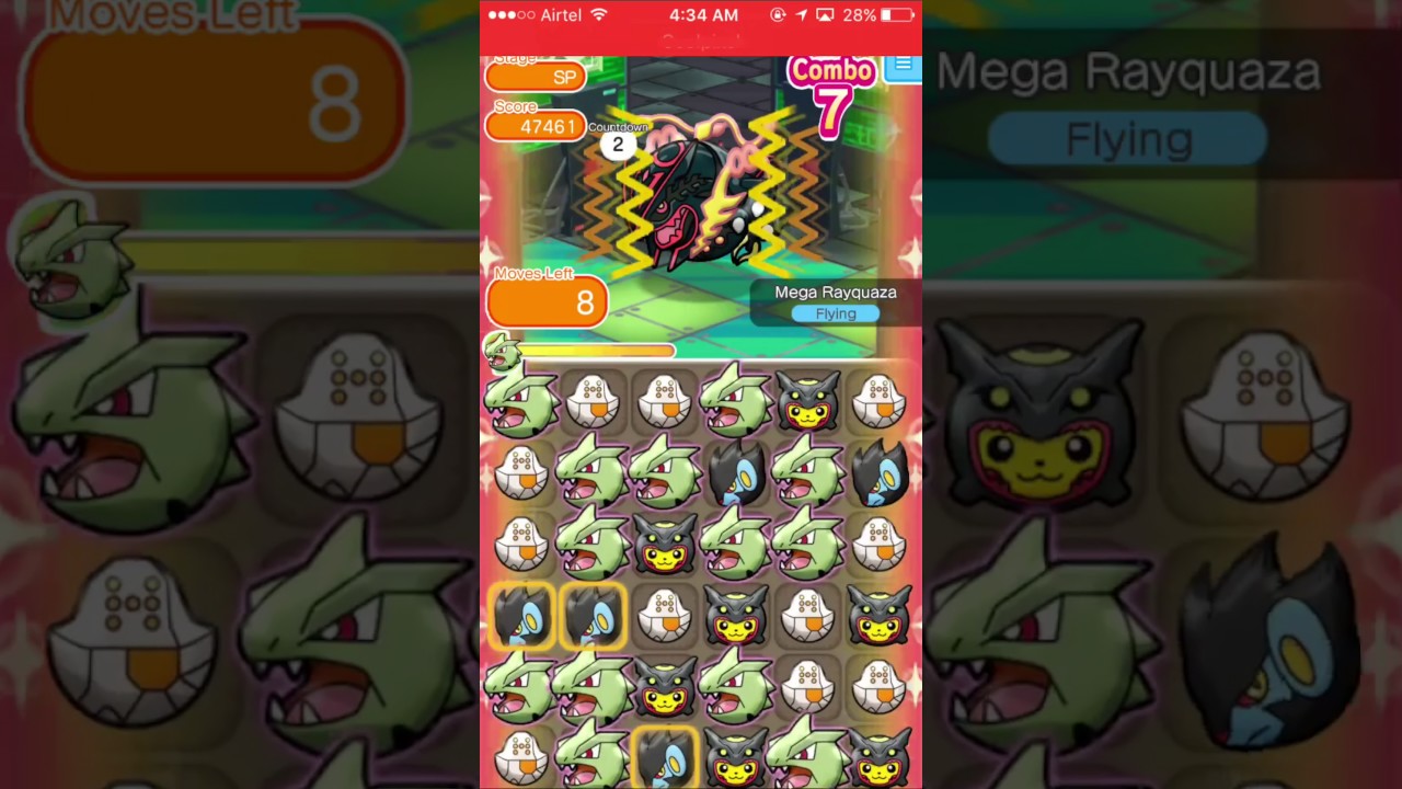 Pokemon Shuffle Mega Rayquaza (shiny) Competition Run#2 (119k score) (July 11 - July 18, 2017)