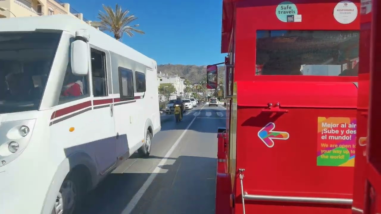 Tourist land train from Nerja centre to Nerja caves. Full video