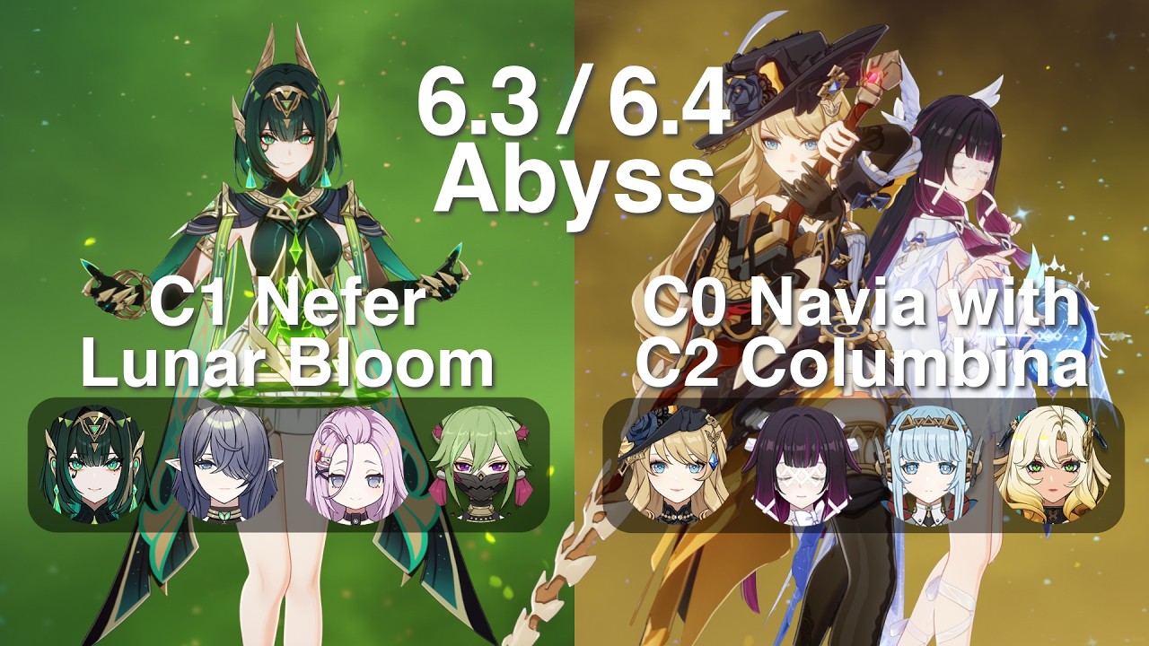 C1R1 Nefer Lunar Bloom & C0 Navia w/ C2 Columbina Lunar Crystallize | 6.3/6.4 Abyss | Genshin Impact