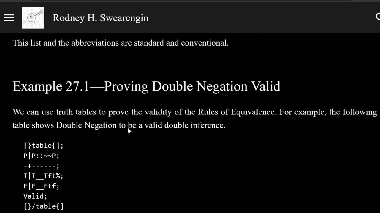 Logic 0&mdash;Example 27.1&mdash;Proving Double Negation Valid