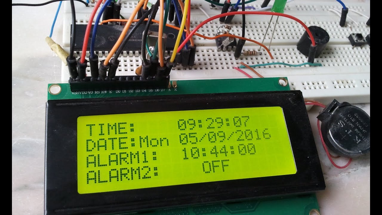 Real Time Clock with 2 Alarms using PIC16F877A and DS1307