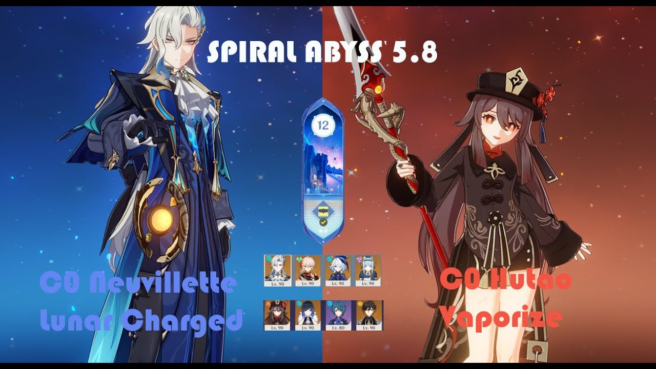 C0 Neuvillette Lunar Charged & C0 Hutao Vaporize | Spiral Abyss 5.8 | Genshin Impact