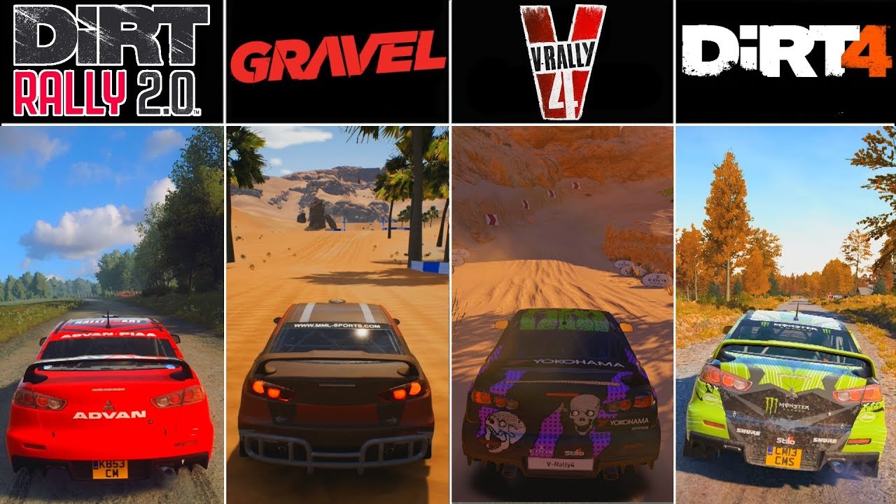 Dirt Rally 2.0 vs Gravel vs V-Rally 4 vs Dirt 4 | Mitsubishi Lancer Evolution X Comparison