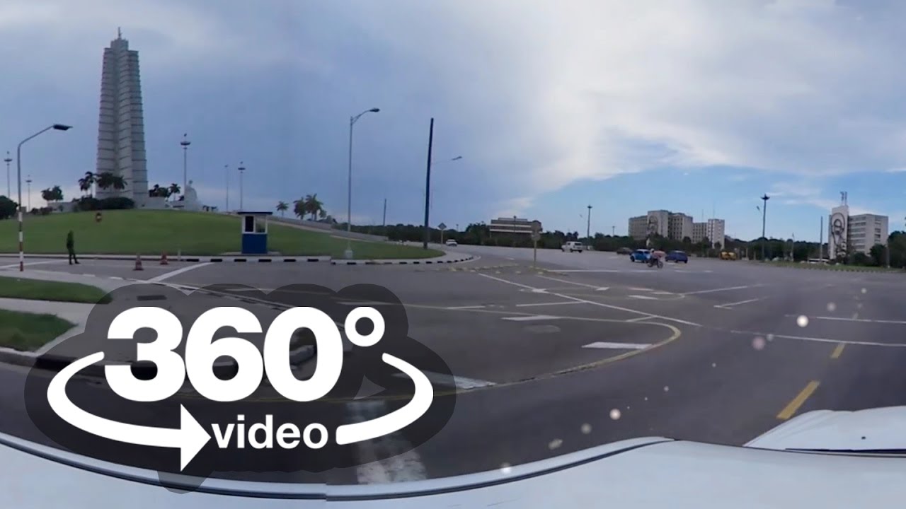 Habana Cuba: camera car Ciudad Deportiva, Plaza de la Revolucion vuelta en carro video 360 grados