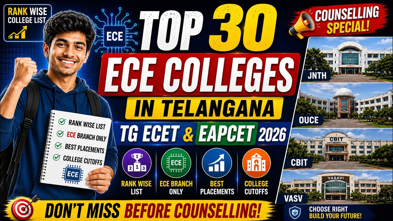Top 30 Engineering Colleges for ECE | TG ECET & EAPCET 2026 Rank Wise List | Best Colleges in TG