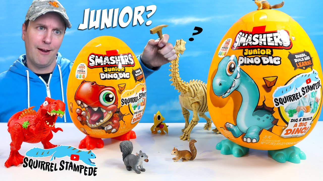 SMASHERS Junior? Dino Dig Build Egg Review Brontosaurus & Raptor!