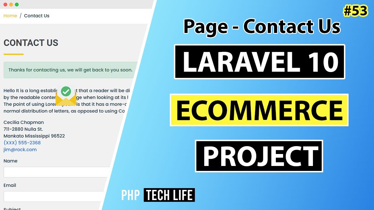 Laravel 10 Ecommerce Project | #53 Page - Contact Us | Frontend | PHP Tech Life Hindi
