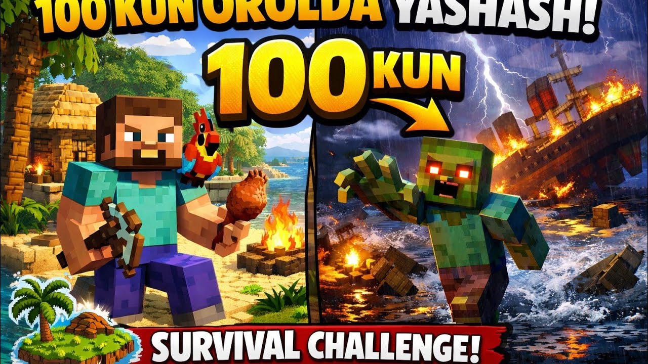 Minecraft da orolda 100 kun yashayman
