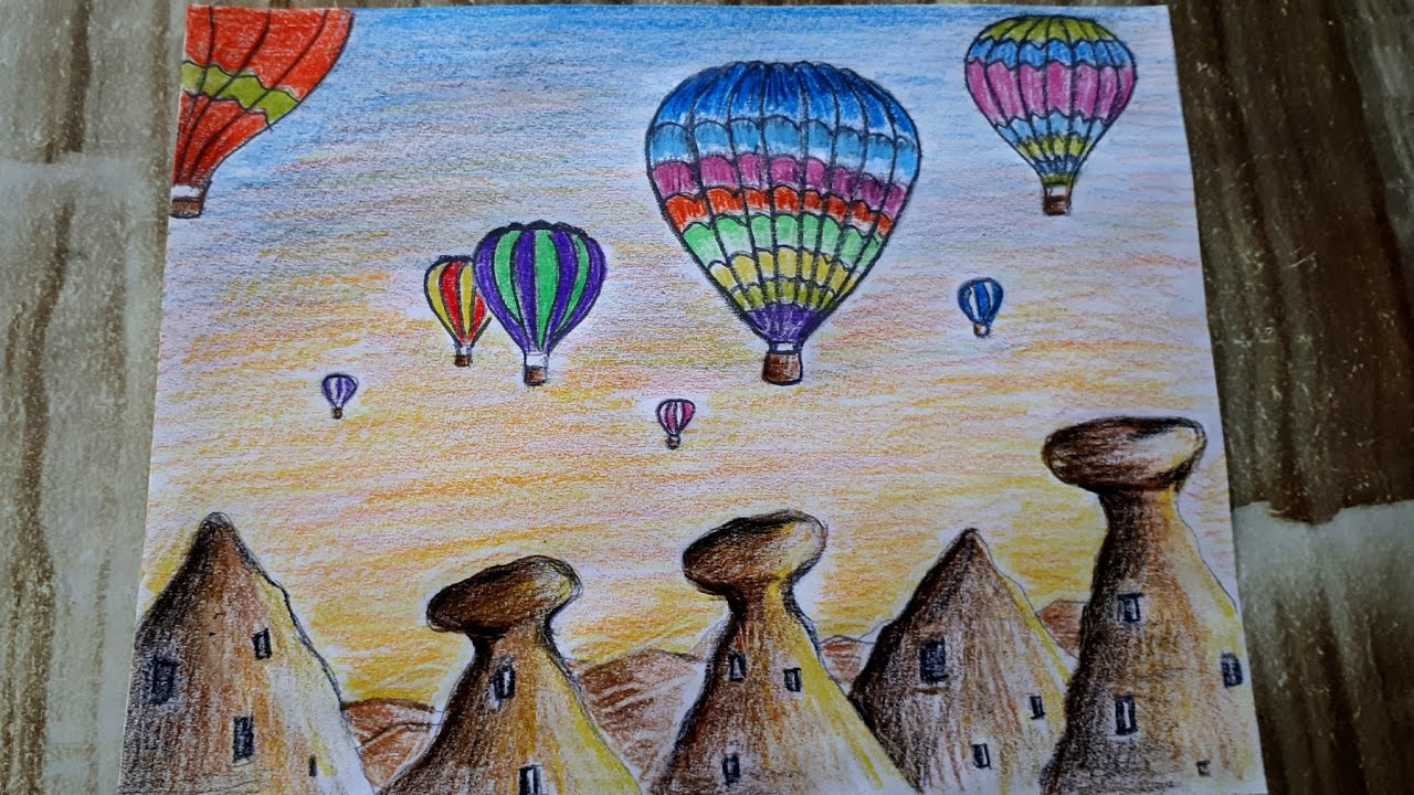 CAPPADOCIA FAIRY CHIMNEY DRAWING / HOT AIR BALLOON DRAWING /KAPADOKYA PERİ BACASI,HAVA BALONU ÇİZİMİ