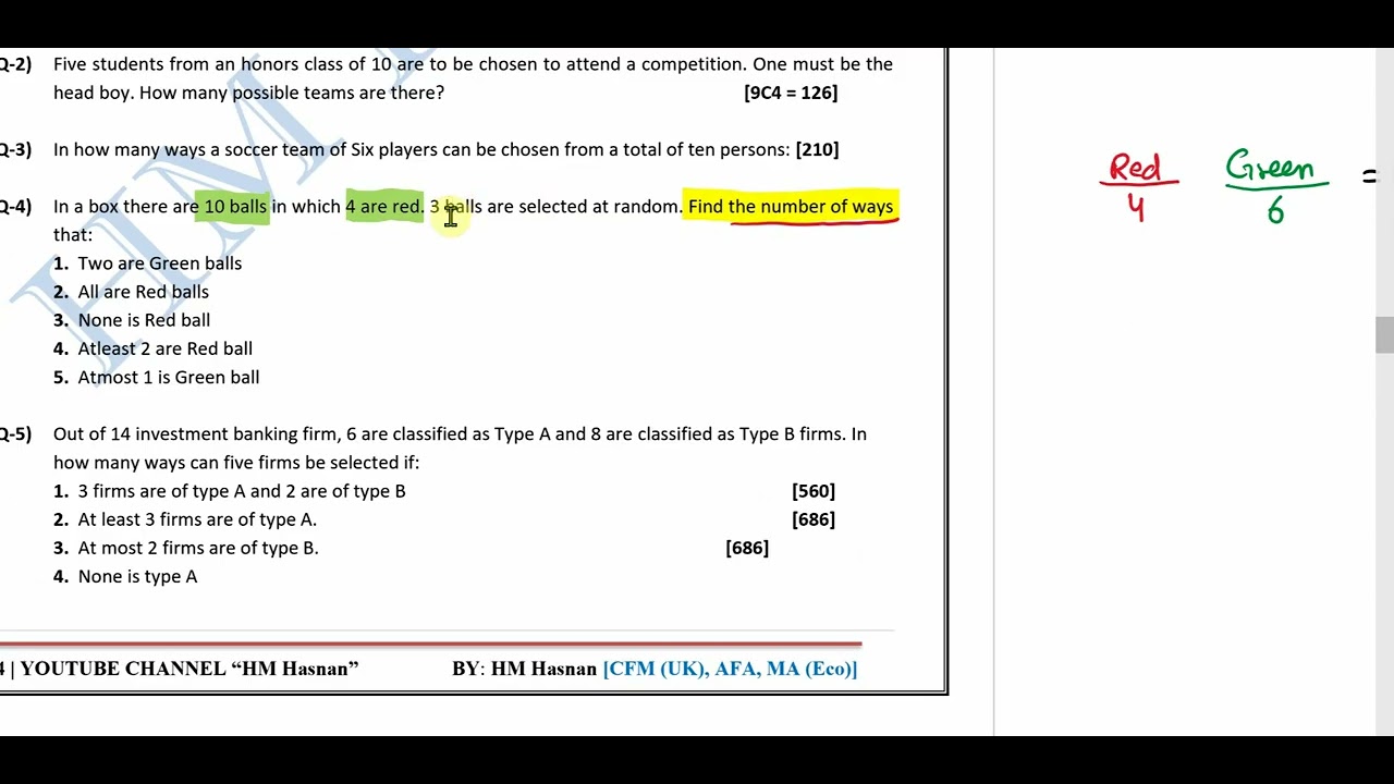 PRC-02 QM STAT l CH -11 Probability Concepts l LECTURE-05-A l (Combination)