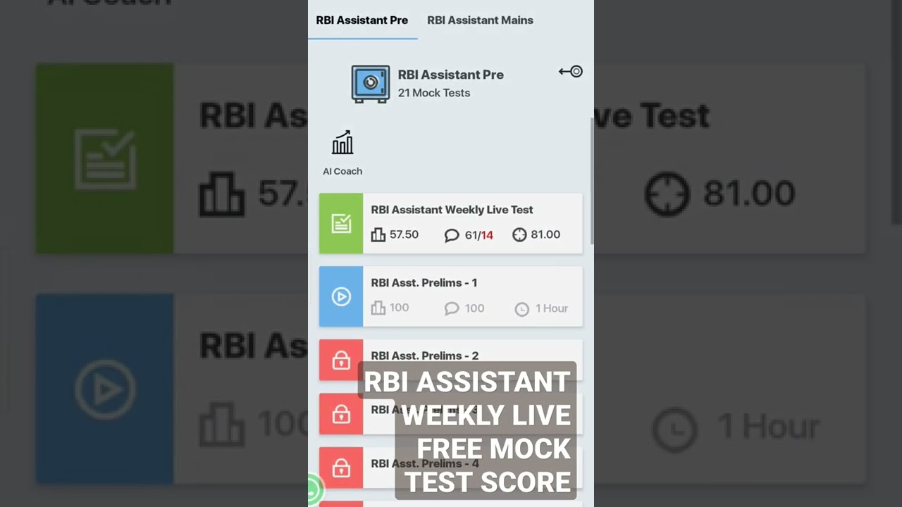 RBI ASSISTANT LIVE FREE MOCK TEST SCORE OLIVEBOARD APP #ibps #sbi #rbi #bankersway